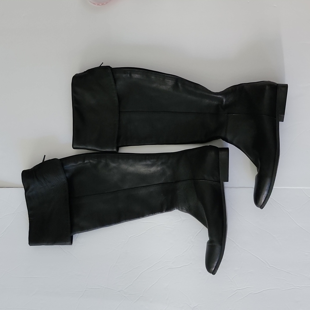 Seychelles Anthropologie Black Leather Knee High Riding Boots Foldover 8 M EUC
